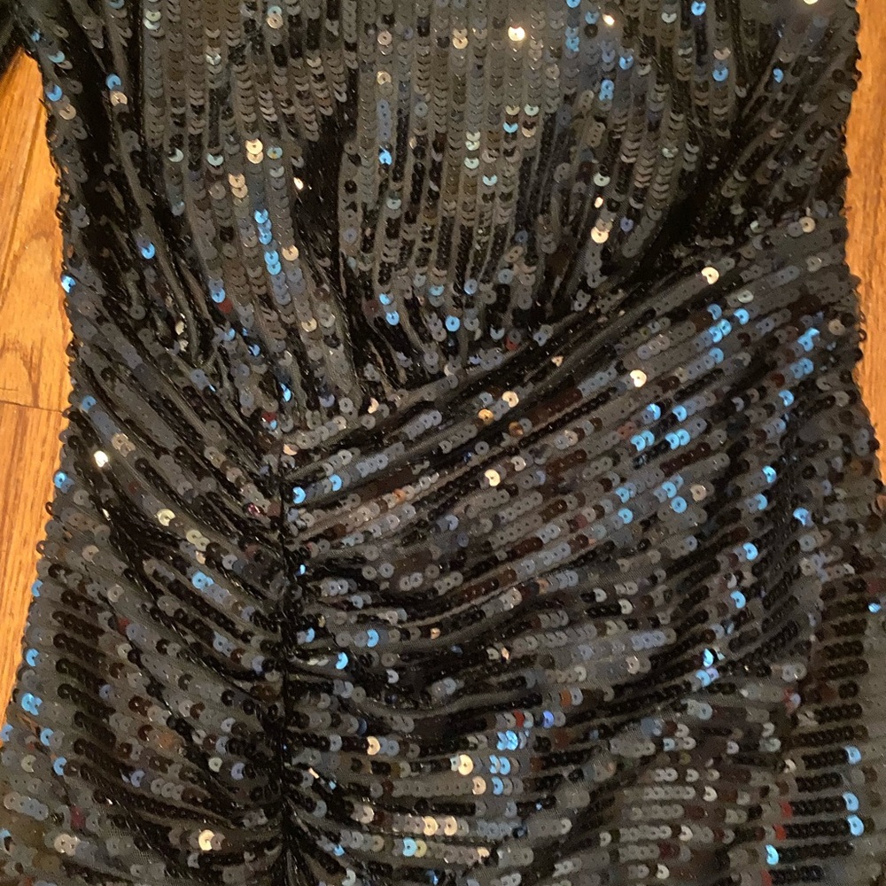 Black one shoulder sequence dress